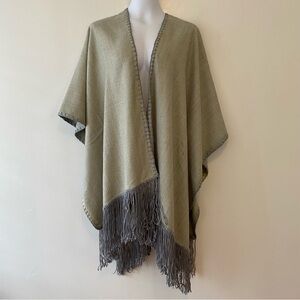 LA TROUPE Tienda deluxe shawl wrap cardigan fringe trim light blue hand made
